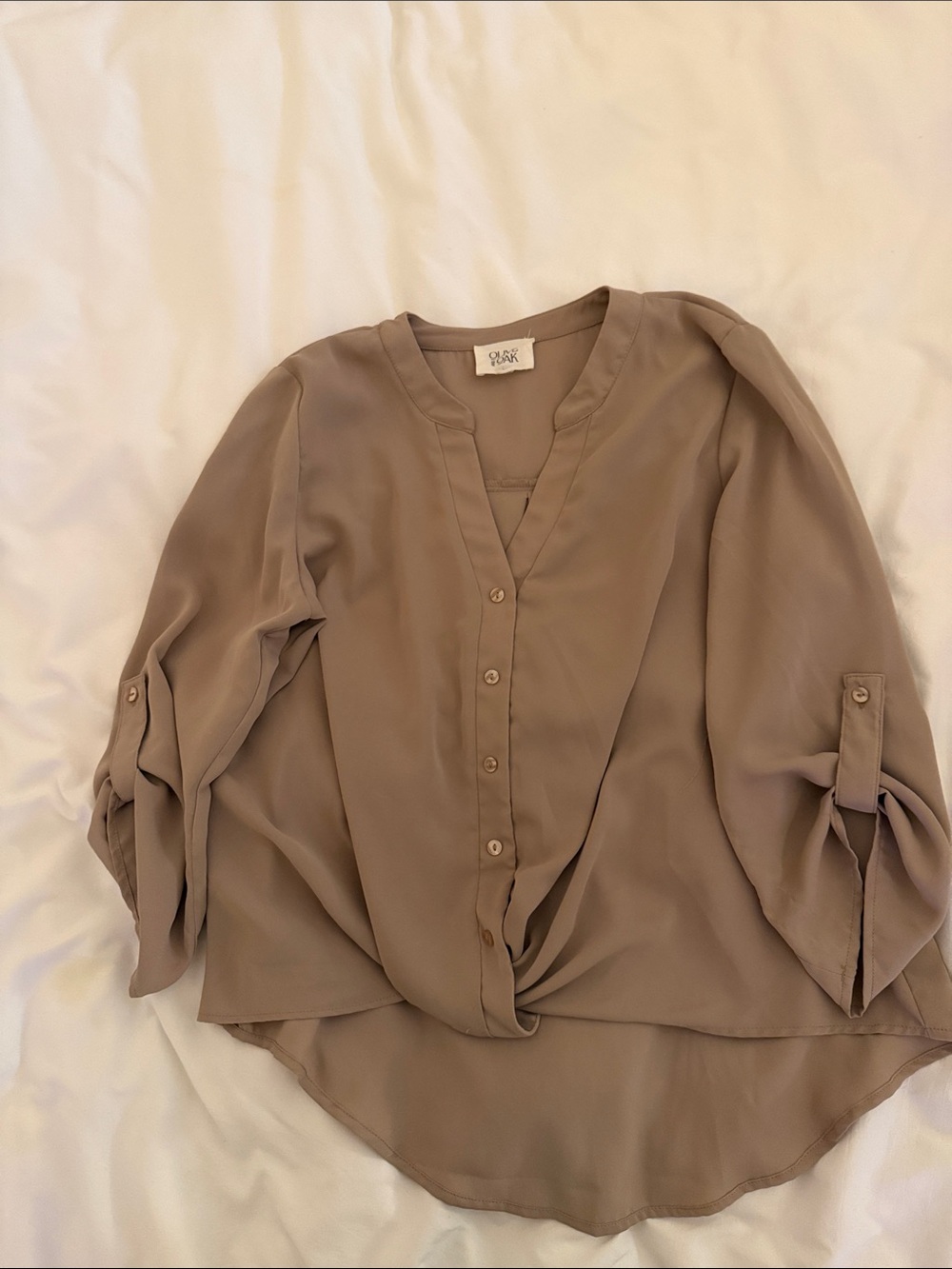 INC International Concepts Taupe Button-Front Blouse